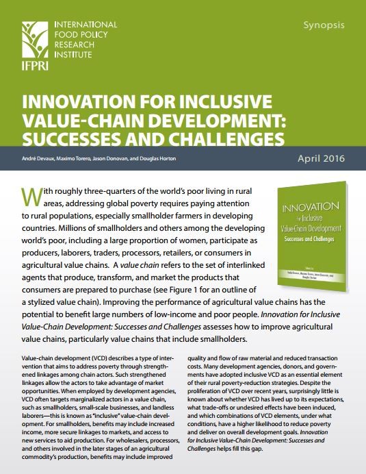 Book synopsis: Innovation for inclusive value-chain development: Successes and challenges